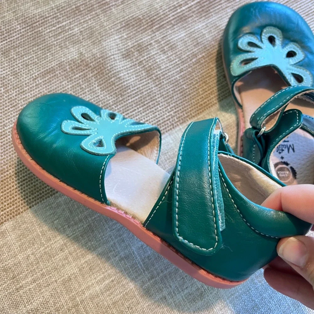 Livie & Luca x Matilda Jane Teal Leather Butterfly Mary Jane Shoes Kids Size 12